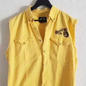 Motorcycle Biker Design Cut Off Button Up